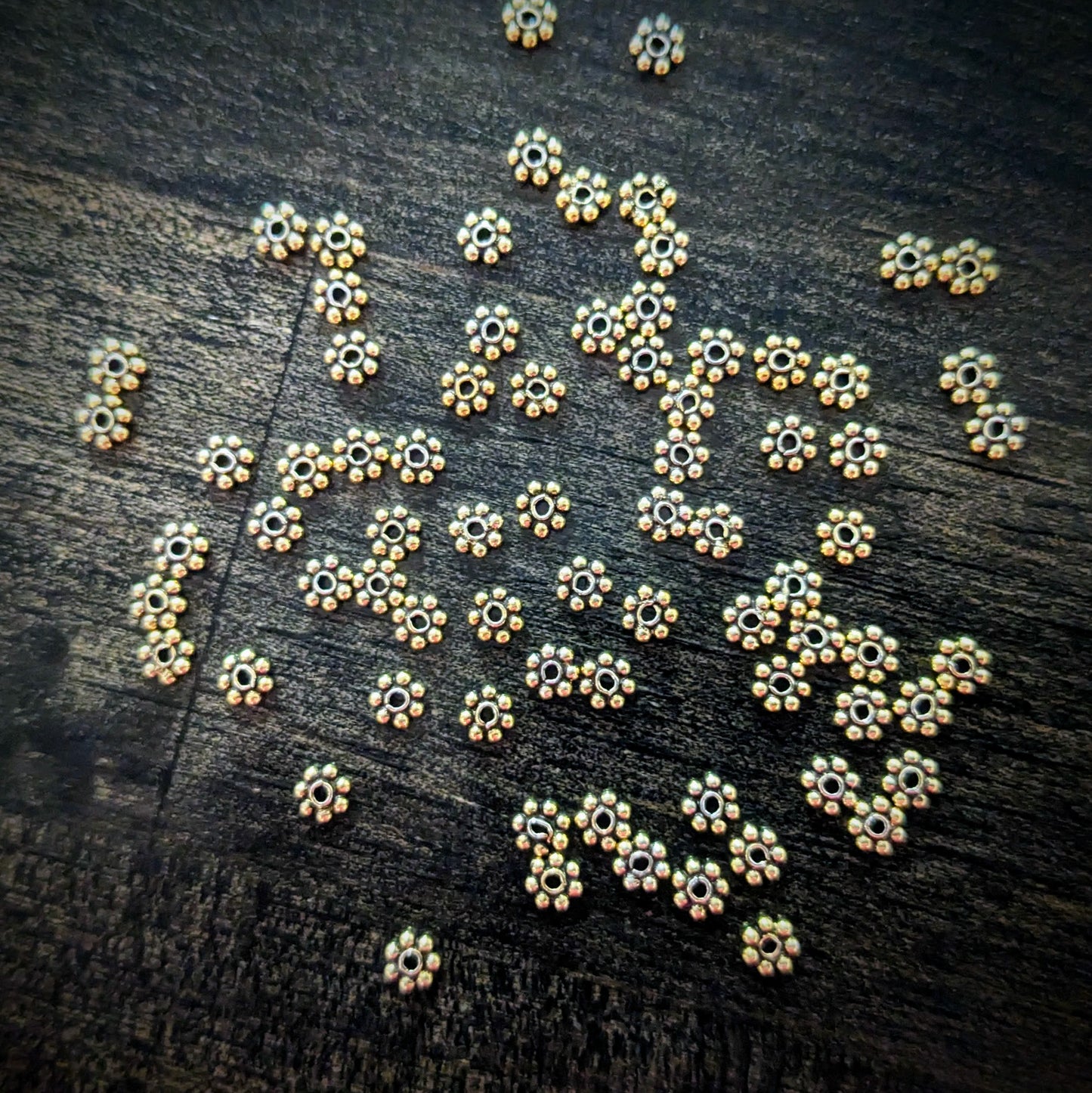 RESTOCKED 4mm Bali-style Daisy Spacer Beads, 4mm diameter - sold in sets of 10