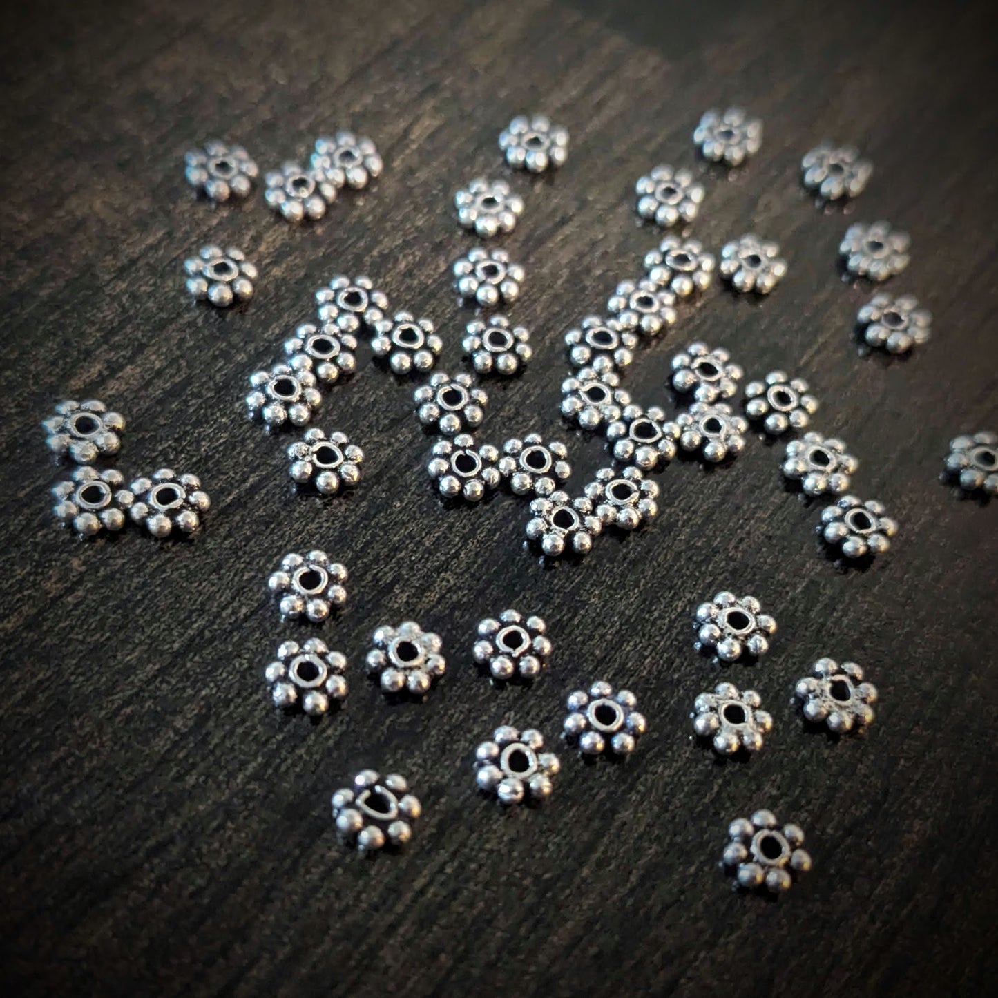 RESTOCKED 4mm Bali-style Daisy Spacer Beads, 4mm diameter - sold in sets of 10