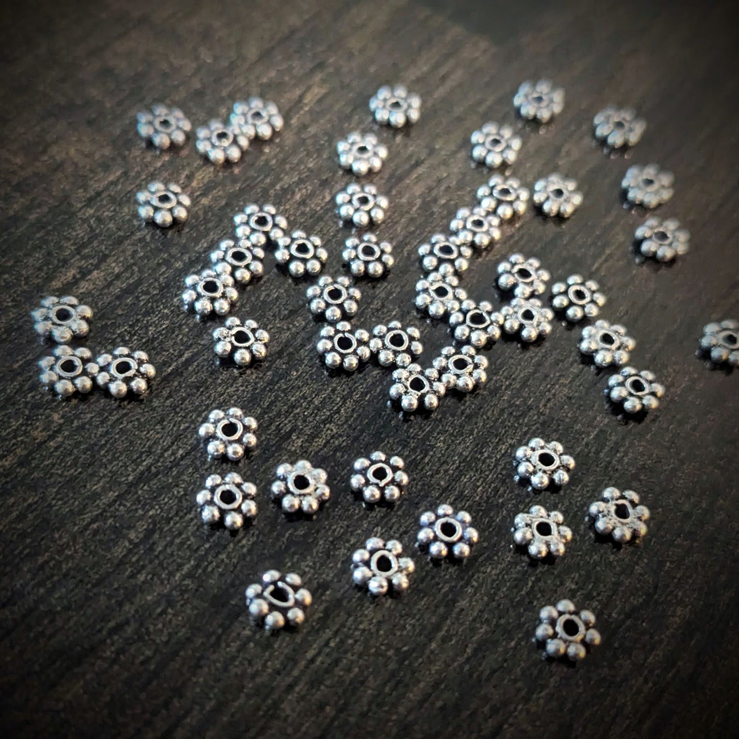 RESTOCKED 4mm Bali-style Daisy Spacer Beads, 4mm diameter - sold in sets of 10