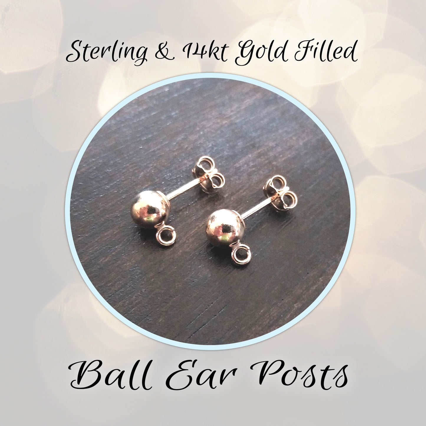 REDUCED 5mm Ball Post Earrings, backings included, open loop - sold by the pair