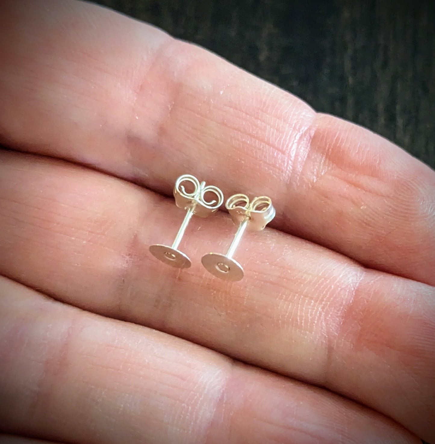 5mm Pin Pad Post Earrings in Sterling Silver, backings included - sold by the pair
