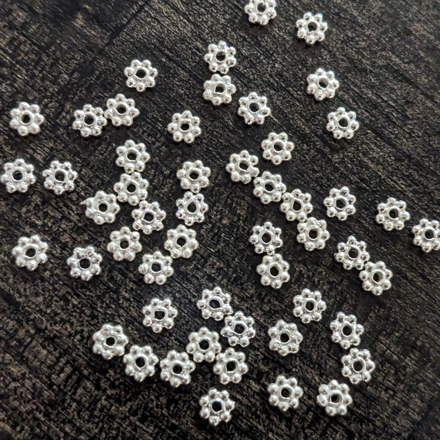 RESTOCKED 4mm Bali-style Daisy Spacer Beads, 4mm diameter - sold in sets of 10