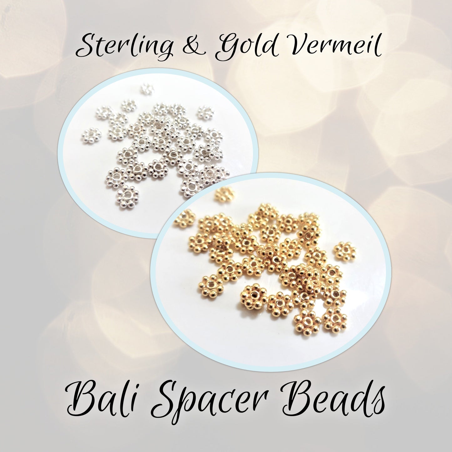 CLEARANCE Bali Daisy Spacer Beads, 4mm diameter - sold in sets of 10