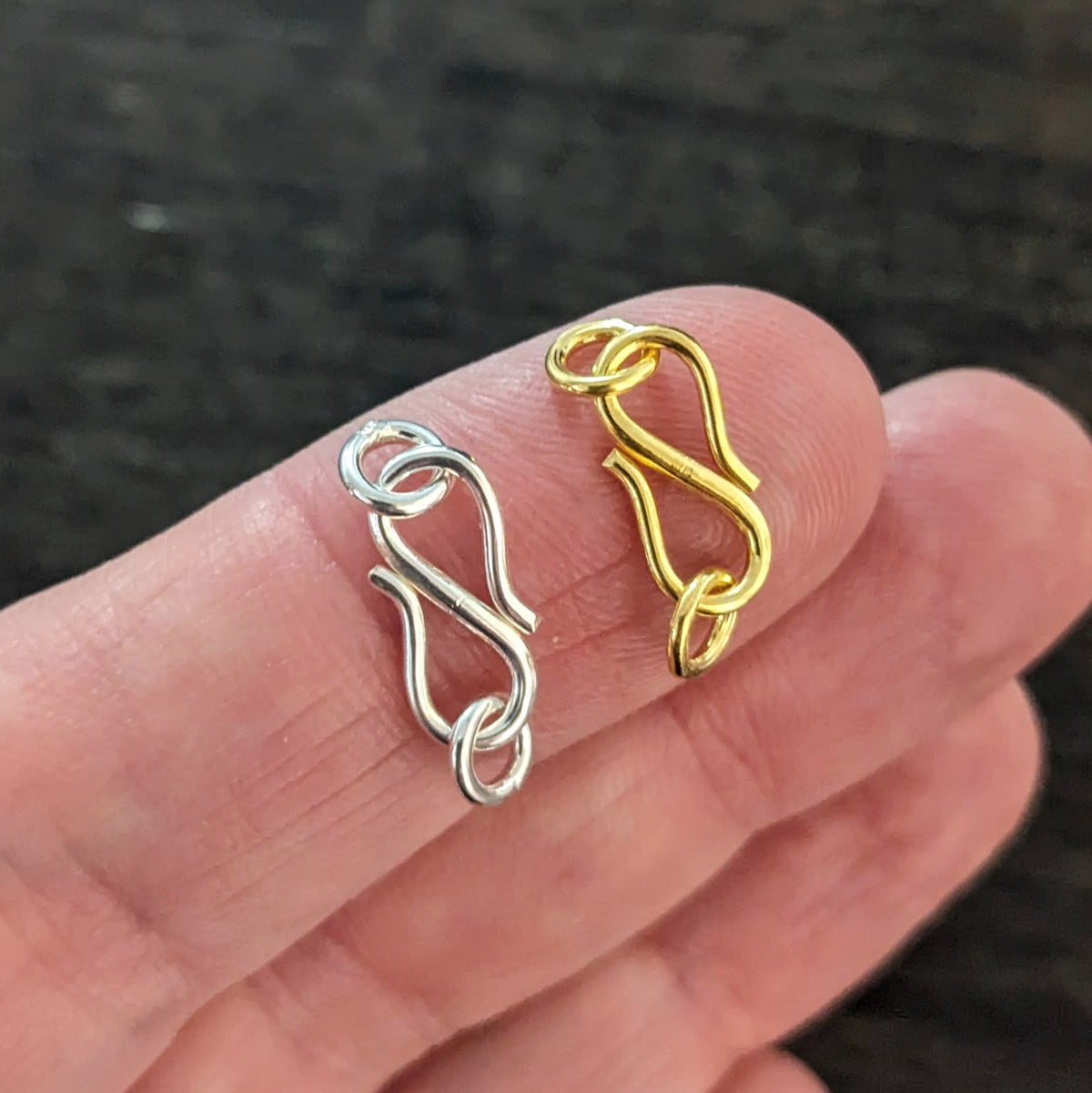 Brass S-Hook Clasp, 13mm long, Silver or Gold Plated - sold individually