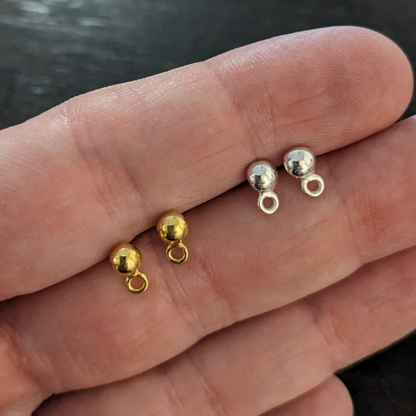 Bali 4mm Half-Ball Post Earrings, 7mm x 4mm, 3mm closed loop - one pair + backings