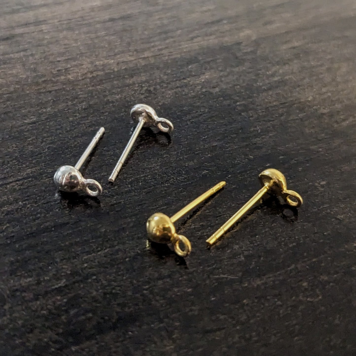 Bali 4mm Half-Ball Post Earrings, 7mm x 4mm, 3mm closed loop - one pair + backings