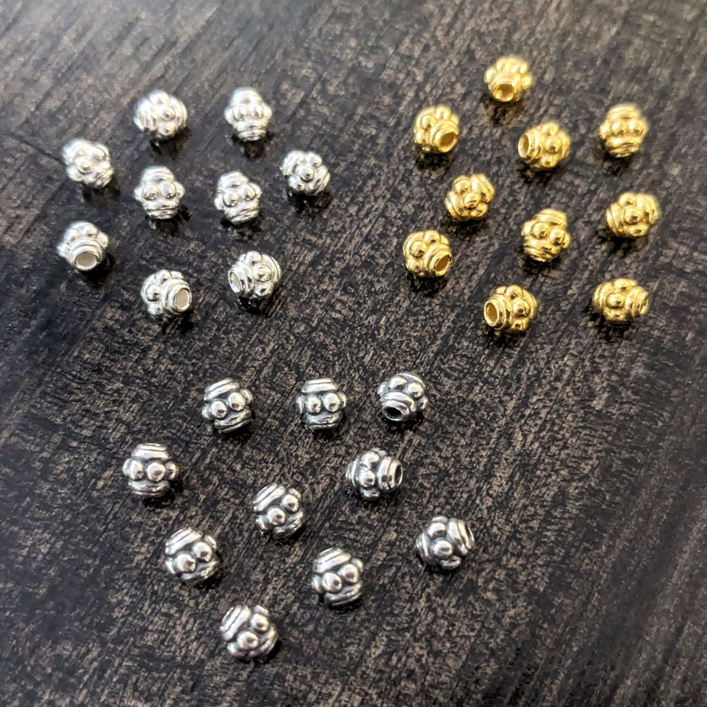 Bali Barrel Spacer Beads, 4mm x 4mm (1mm hole) - sold individually