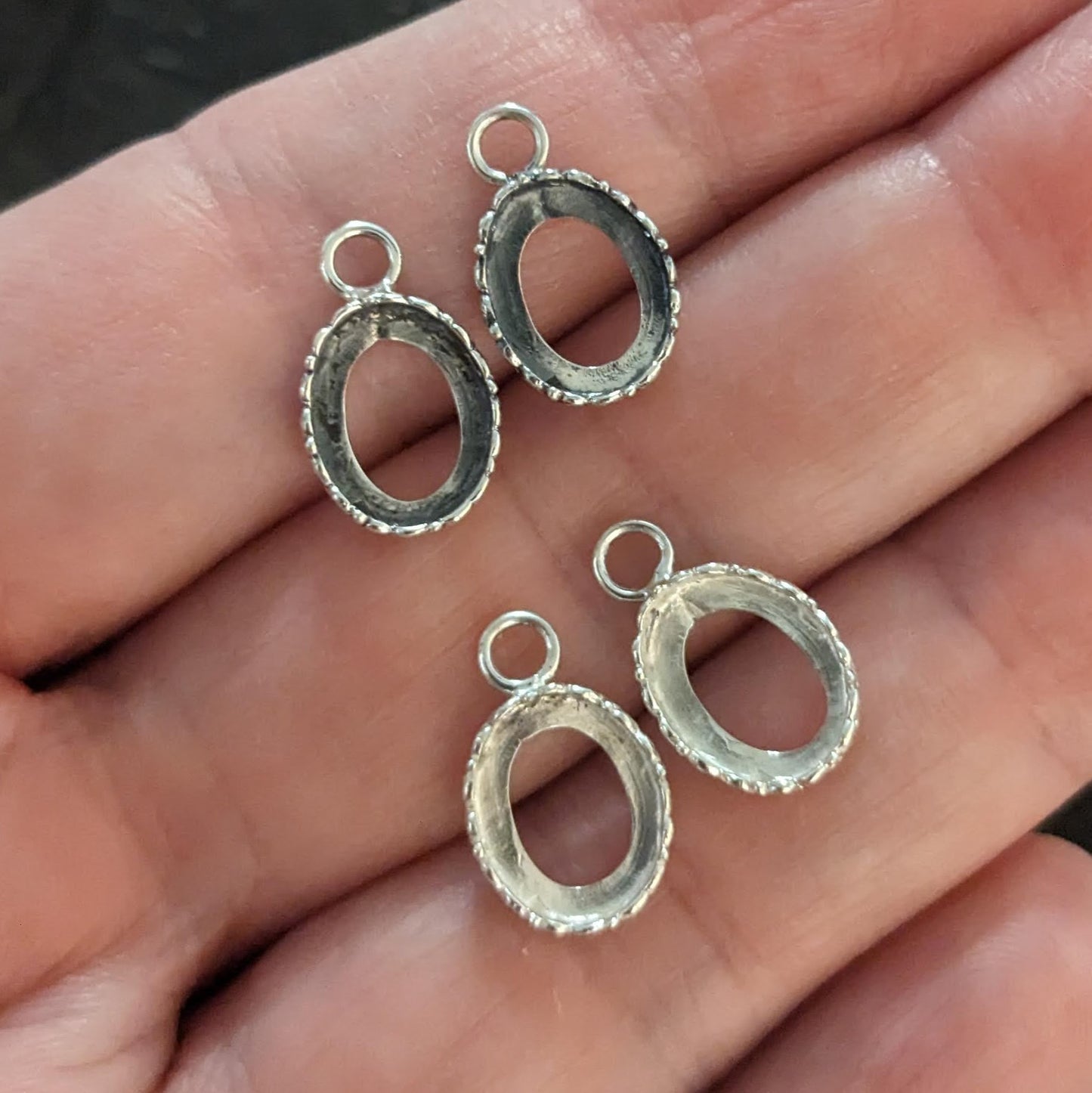 Ornate OVAL Bezel Cup Pendant with closed loop, Sterling Silver, 6x8mm, 8x10mm or 10x12mm cabochon settings - sold individually