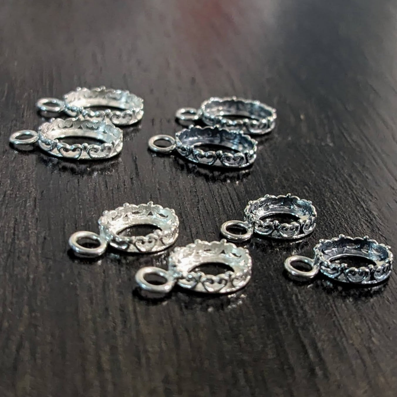 Ornate OVAL Bezel Cup Pendant with closed loop, Sterling Silver, 6x8mm, 8x10mm or 10x12mm cabochon settings - sold individually