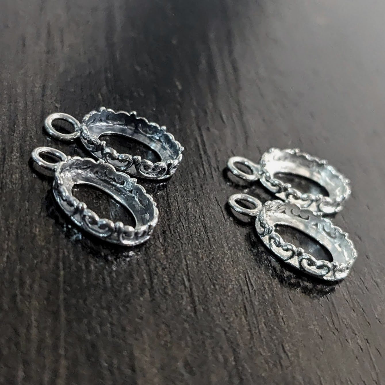 Ornate OVAL Bezel Cup Pendant with closed loop, Sterling Silver, 6x8mm, 8x10mm or 10x12mm cabochon settings - sold individually
