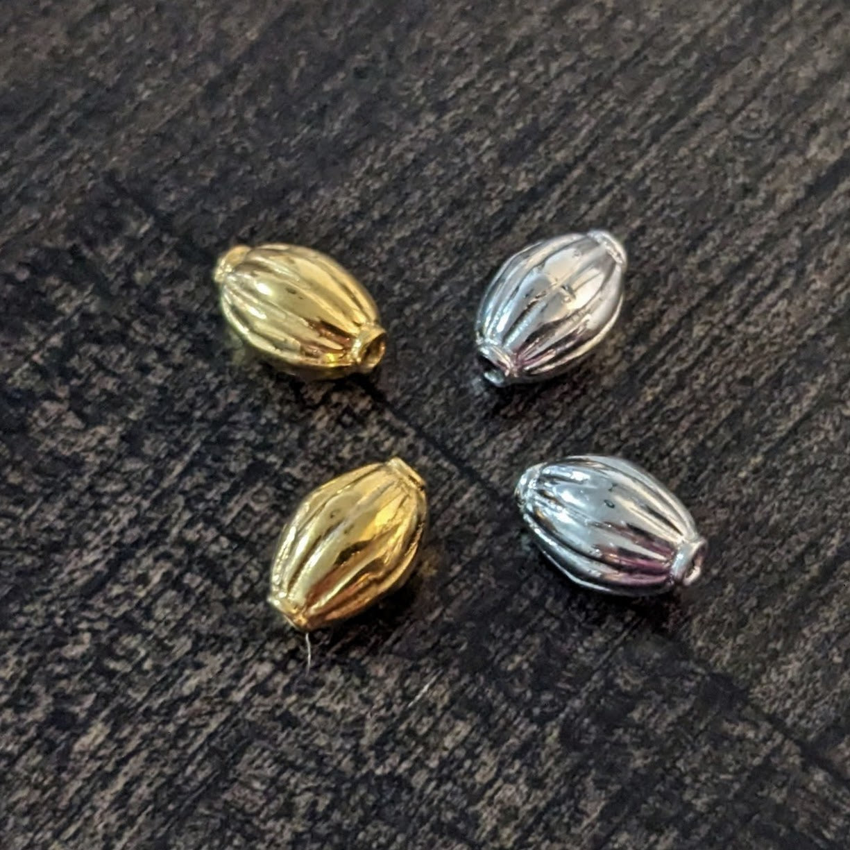 Bali Ridged Oval Melon Beads in Sterling or Gold Vermeil, 8.3mm x 5.3mm (1mm hole) - sold individually