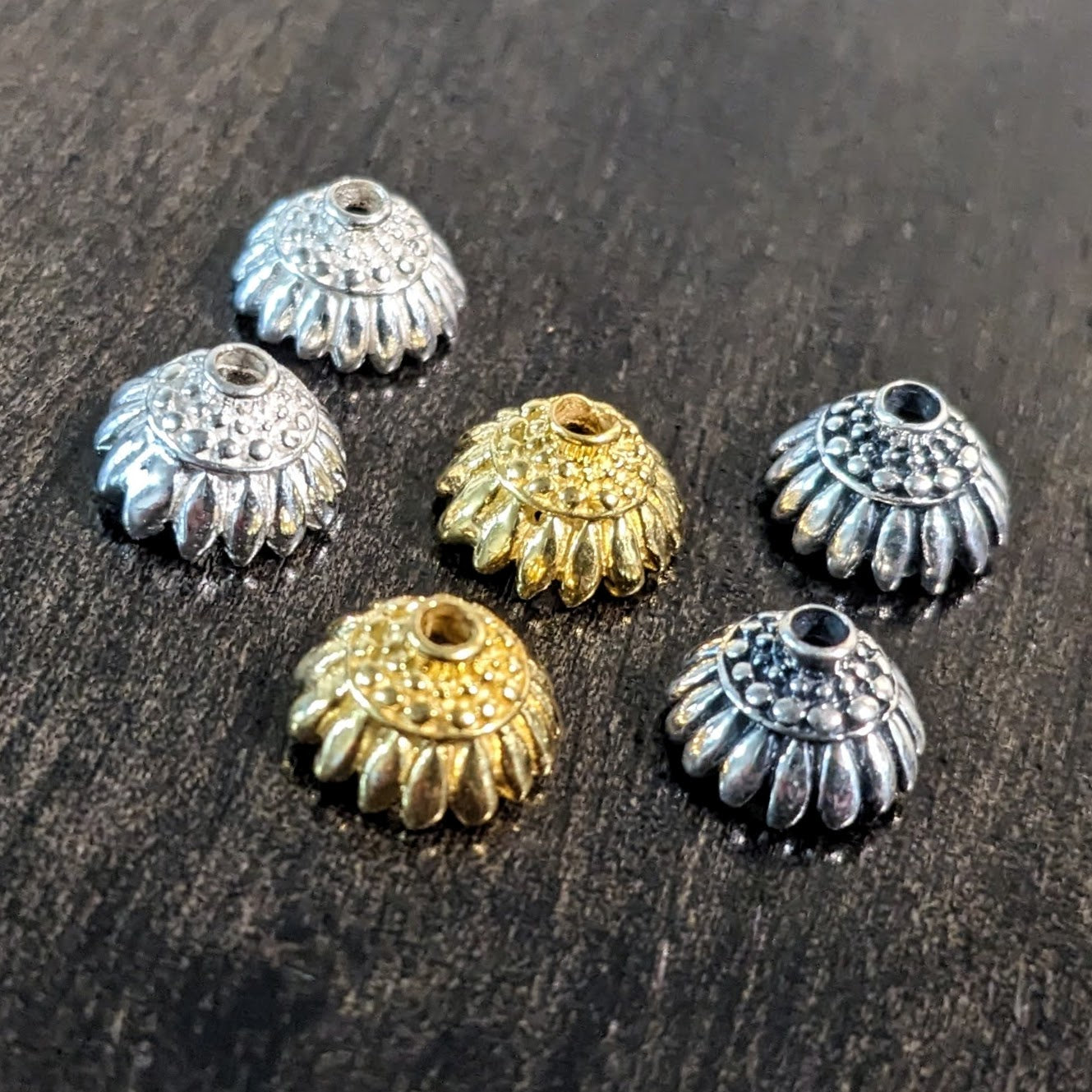 CLEARANCE Bali Sunflower Bead Caps, 9.5mm x 5.5mm - sold by the pair