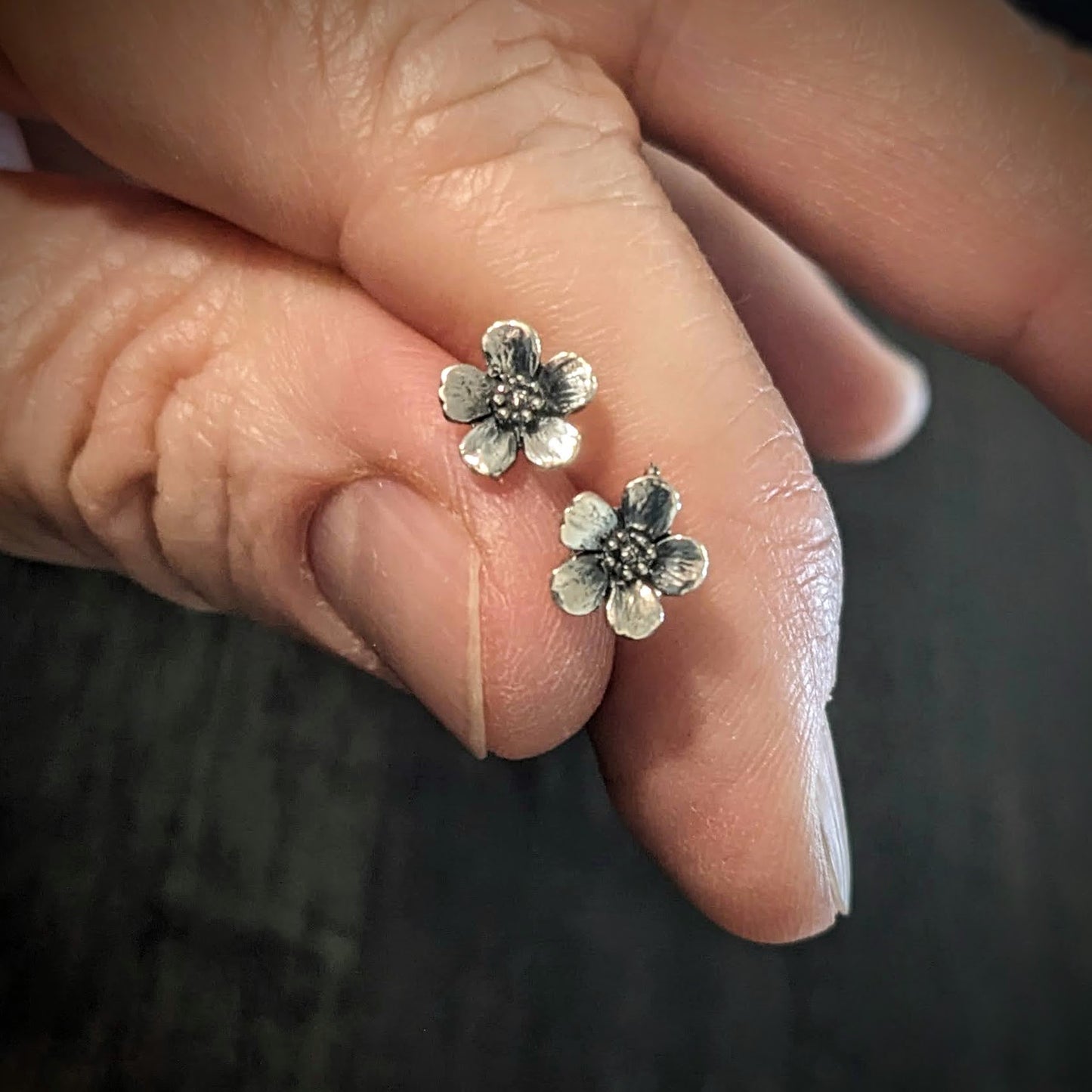 Bali Flower Earring Posts, 7mm flowers, backings included - sold by the pair