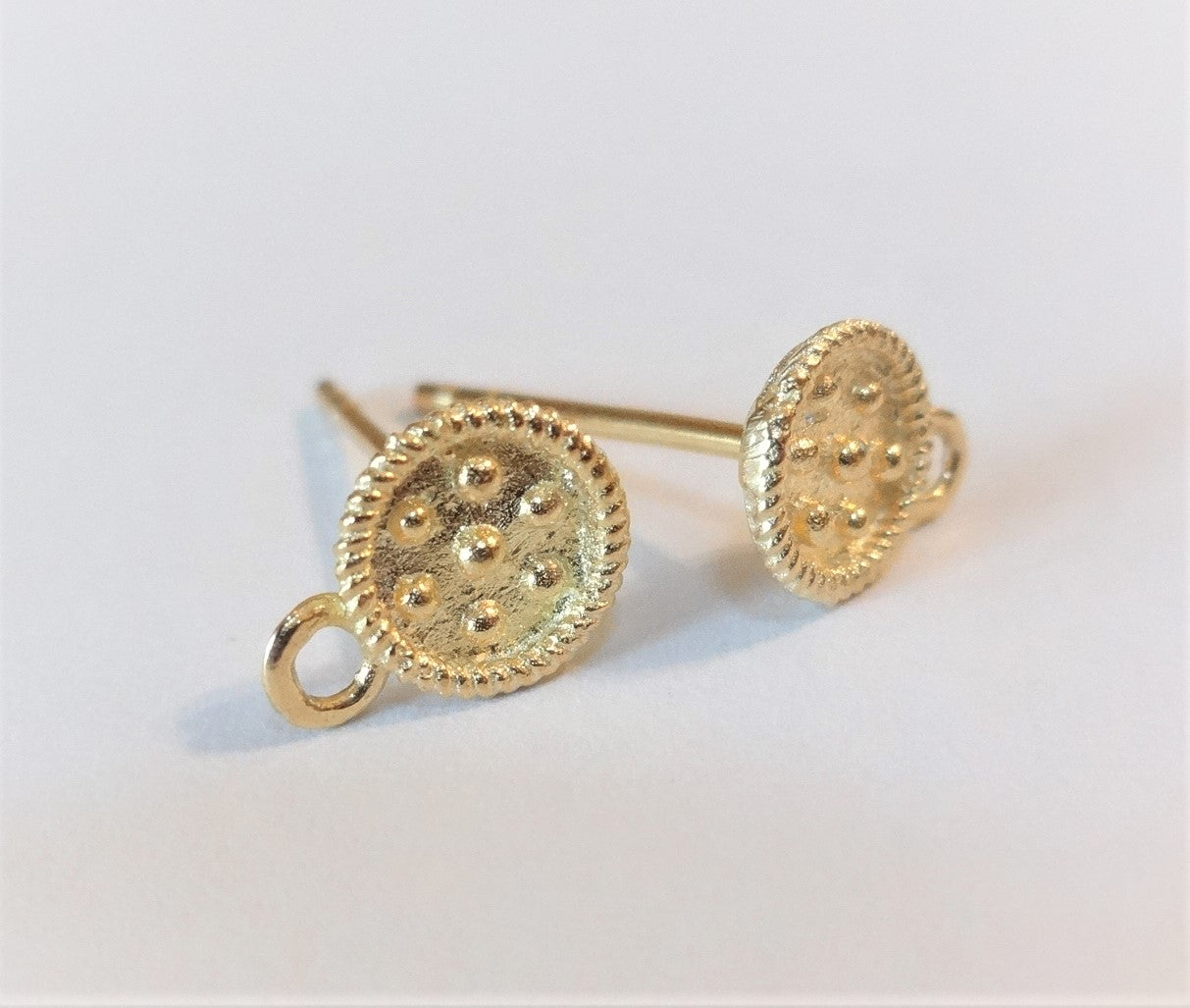 Bali Dotted Earring Posts, 6.5mm x 8.5mm, 2.5mm closed loop - one pair + backings
