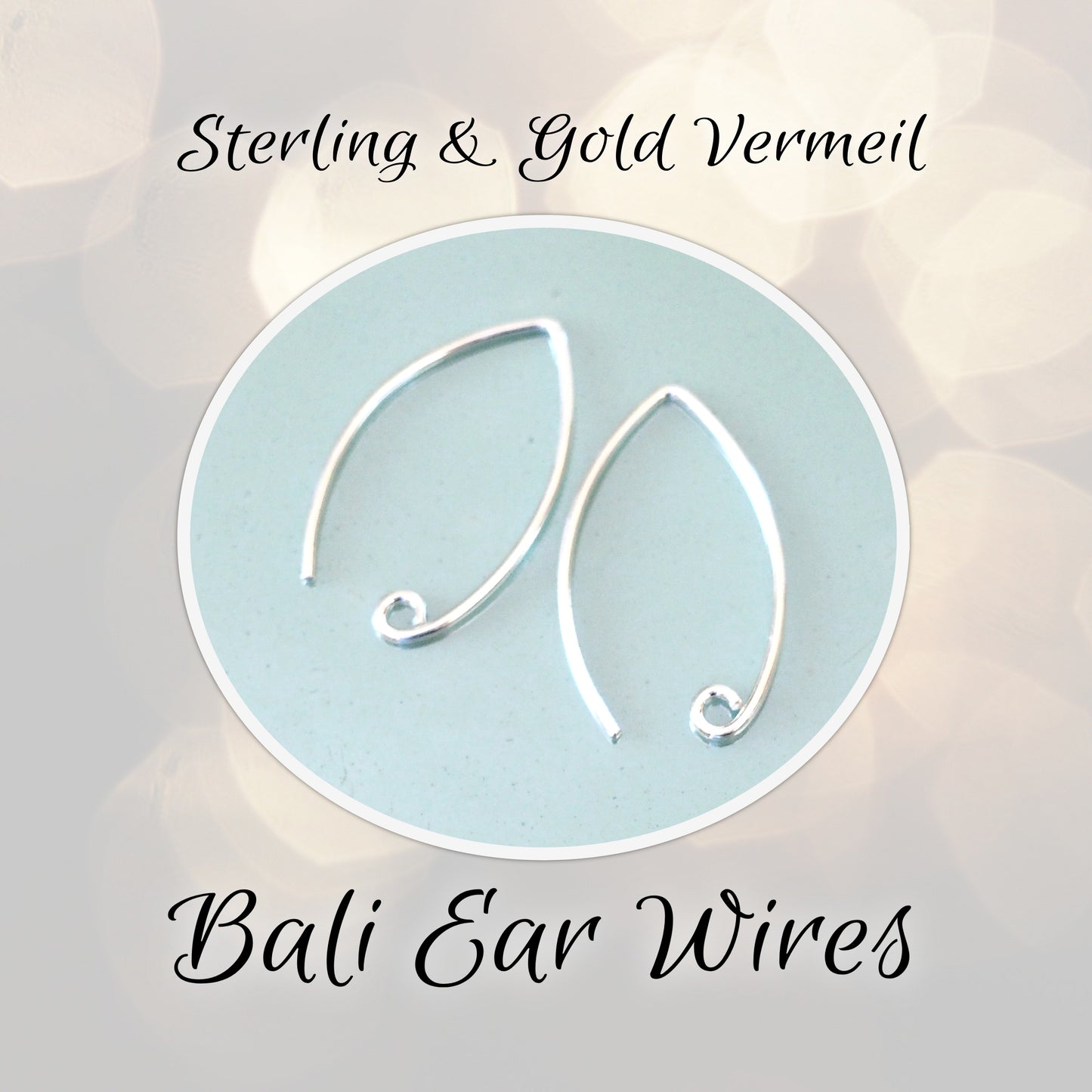 Bali Elven-style Ear Wires, 23mm x 13.5mm, 19 gauge - sold by the pair
