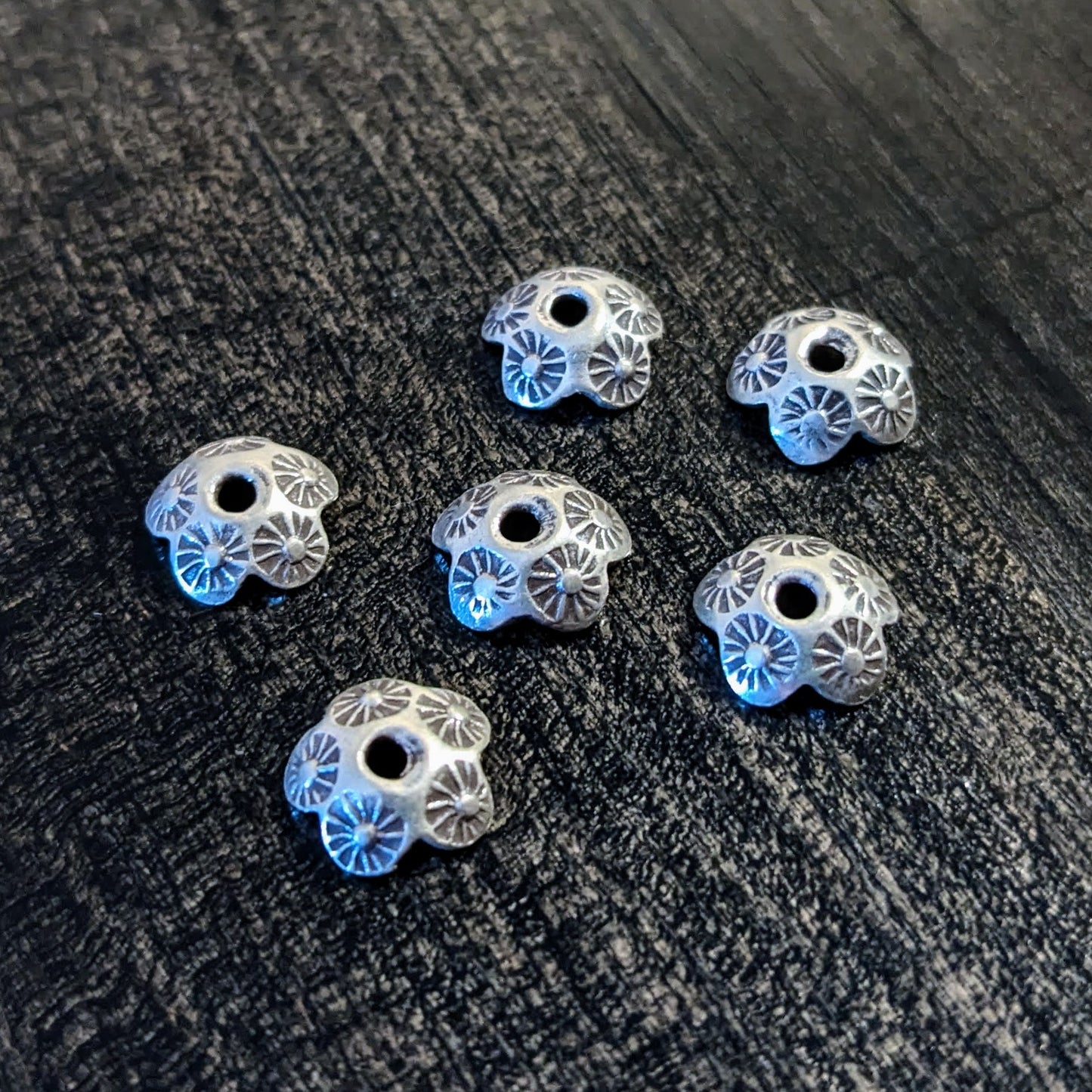 CLEARANCE Hill Tribe Flower Stamped Bead Caps, 7mm wide - sold by the pair