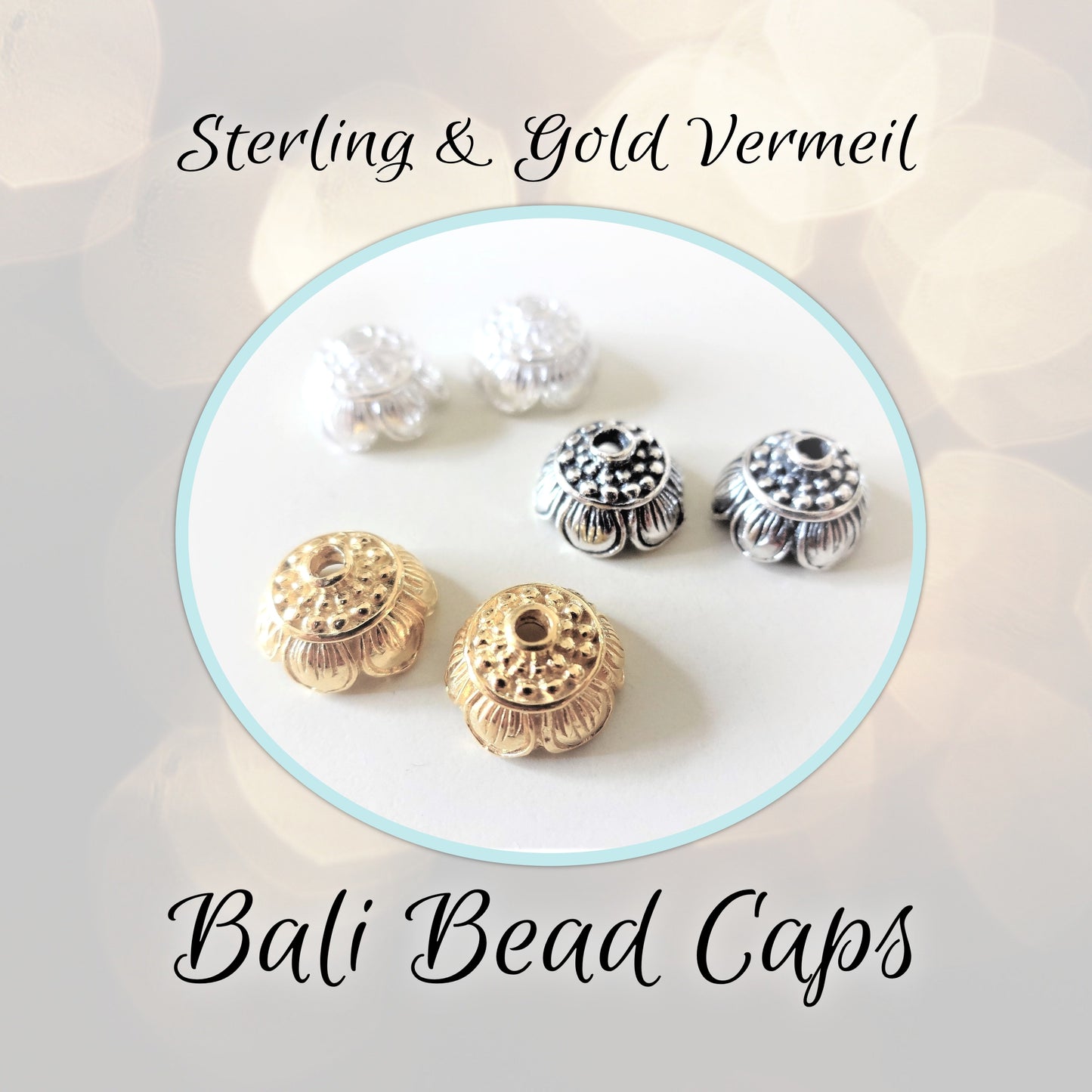 CLEARANCE Bali Lotus Flower Bead Caps Artisan-made supplies, 9.5mm x 5.5mm - sold by the pair