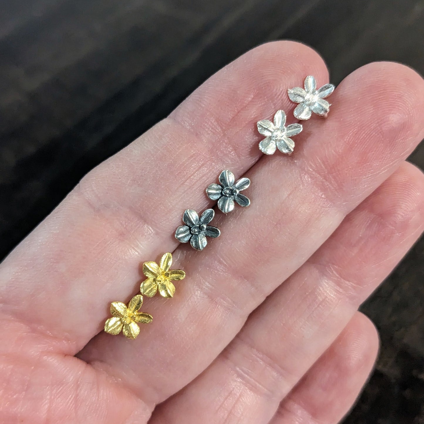 CLEARANCE Bali Orchid Flower Earring Posts, 7mm flowers, backings included - sold by the pair