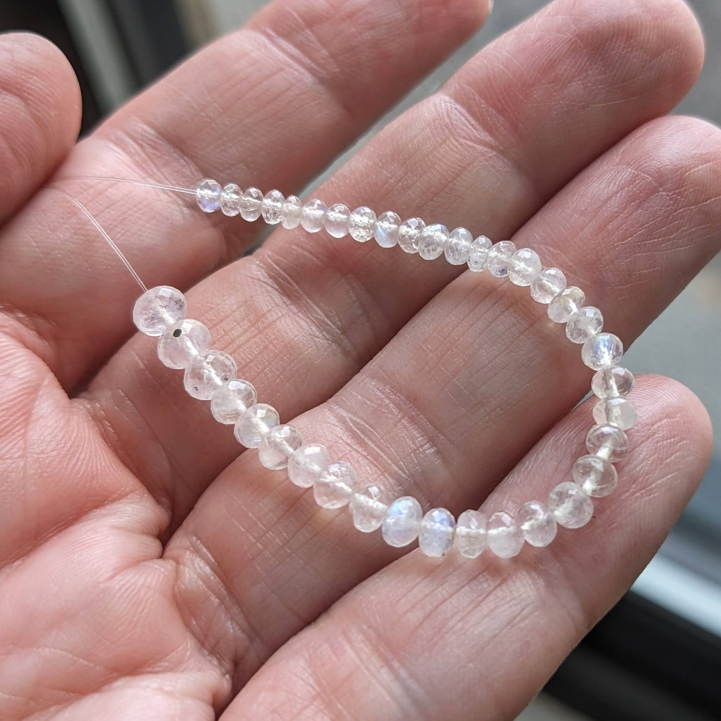 AAA Rainbow Moonstone Faceted Rondelles, 4 inch strand, 3-4.8mm diameter