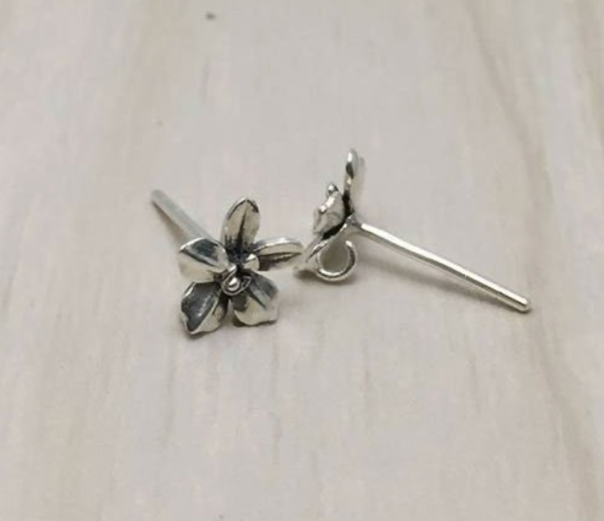 CLEARANCE Bali Orchid Flower Earring Posts, 7mm flowers, backings included - sold by the pair