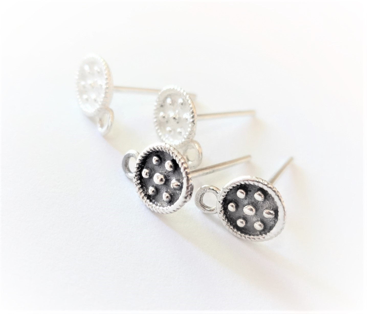 Bali Dotted Earring Posts, 6.5mm x 8.5mm, 2.5mm closed loop - one pair + backings