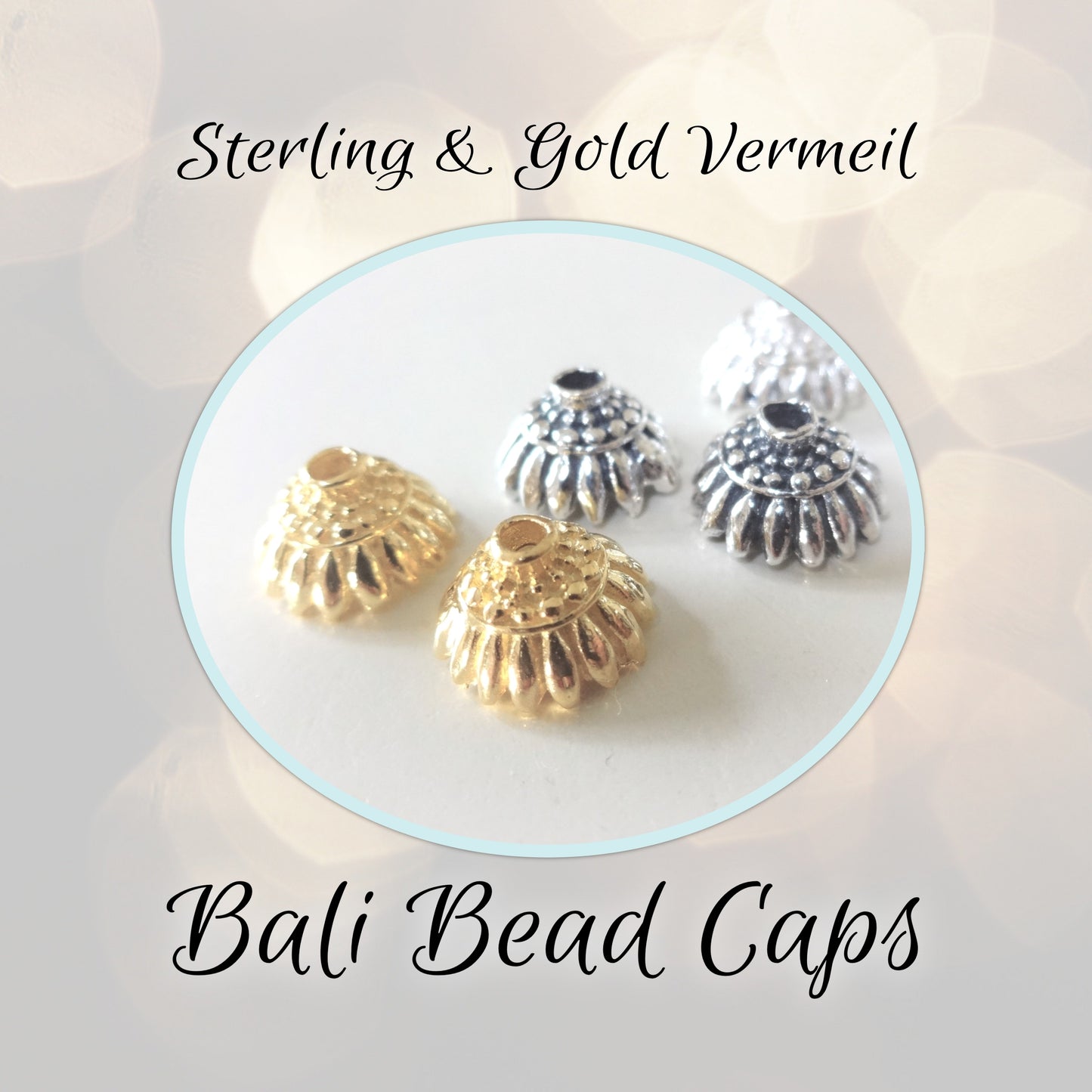 CLEARANCE Bali Sunflower Bead Caps, 9.5mm x 5.5mm - sold by the pair