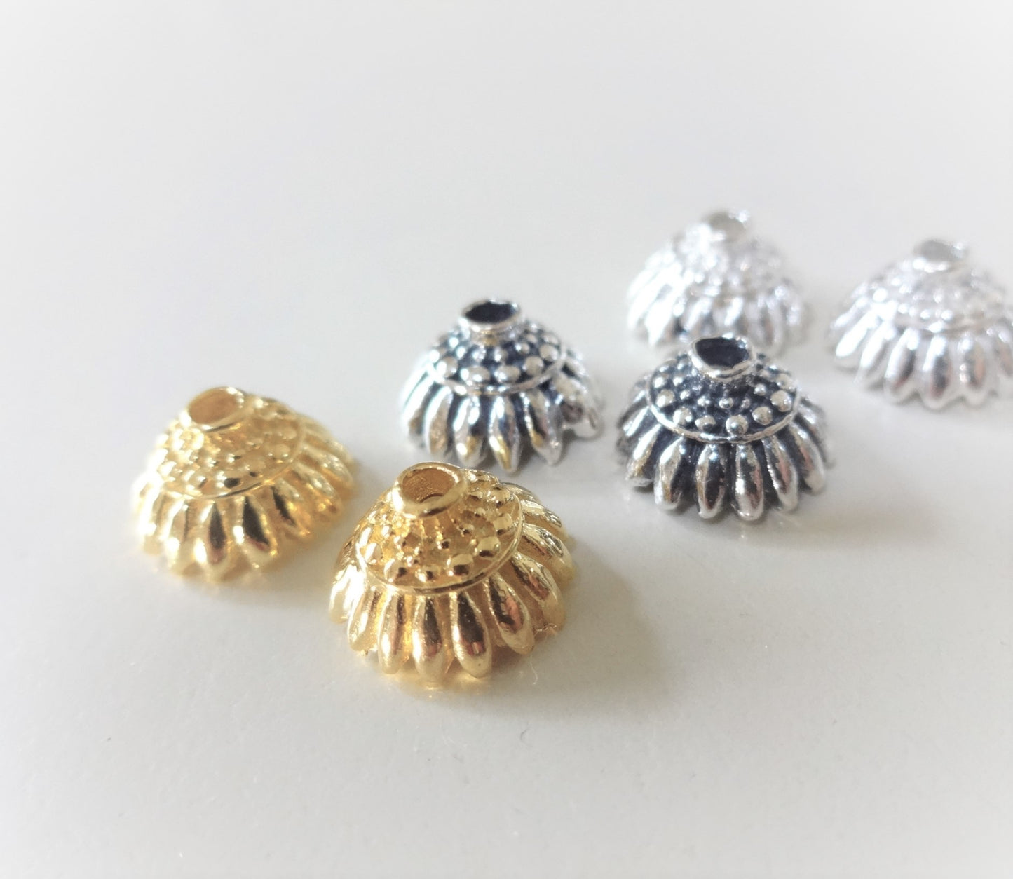 CLEARANCE Bali Sunflower Bead Caps, 9.5mm x 5.5mm - sold by the pair