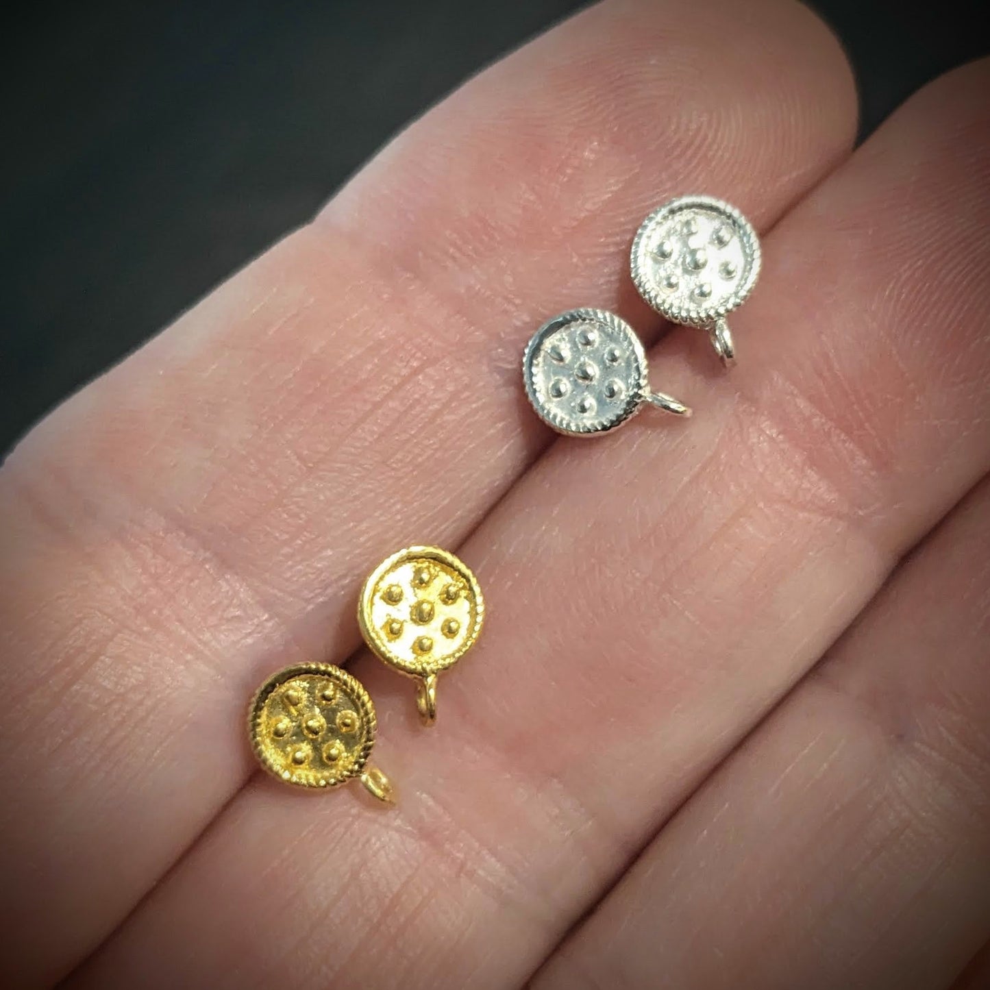 Bali Dotted Earring Posts, 6.5mm x 8.5mm, 2.5mm closed loop - one pair + backings