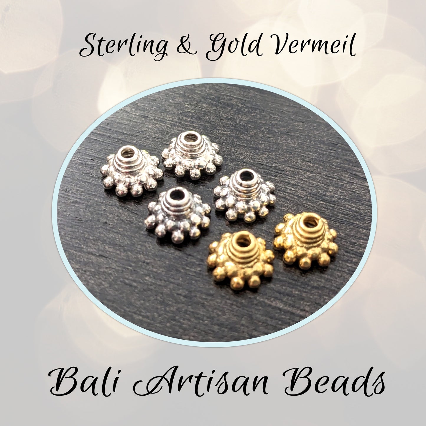 CLEARANCE Bali Granulated Bead Caps, 5.5mm x 9.5mm, 1.5mm hole - sold by the pair