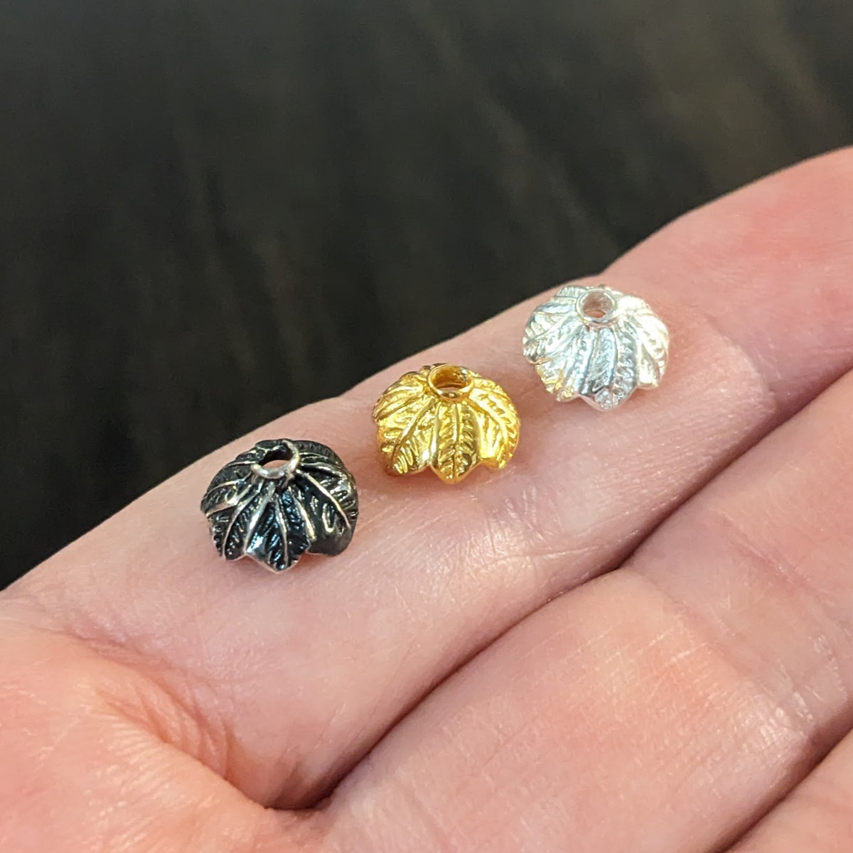Bali Brass Leafy Bead Caps Artisan-made supplies, 5.2mm x 8.7mm - sold by the pair