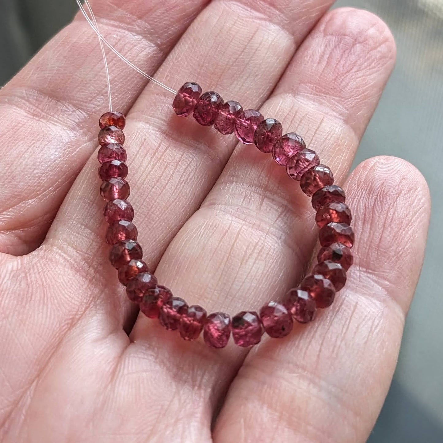 Rhodolite Garnet Faceted Rondelle Beads, 3-1/2 inch strand, 3.5-4.8mm beads