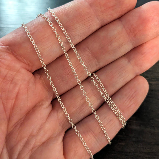 CLEARANCE 21 inch remnant Sterling Silver Oval Cable Chain (2mm x 1.5mm links), 28 gauge