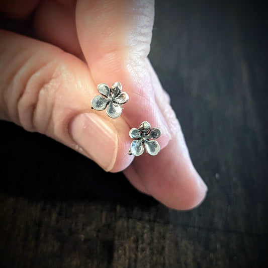 Bali 5-Petal Flower Earring Posts, 7mm flowers, backings included - sold by the pair
