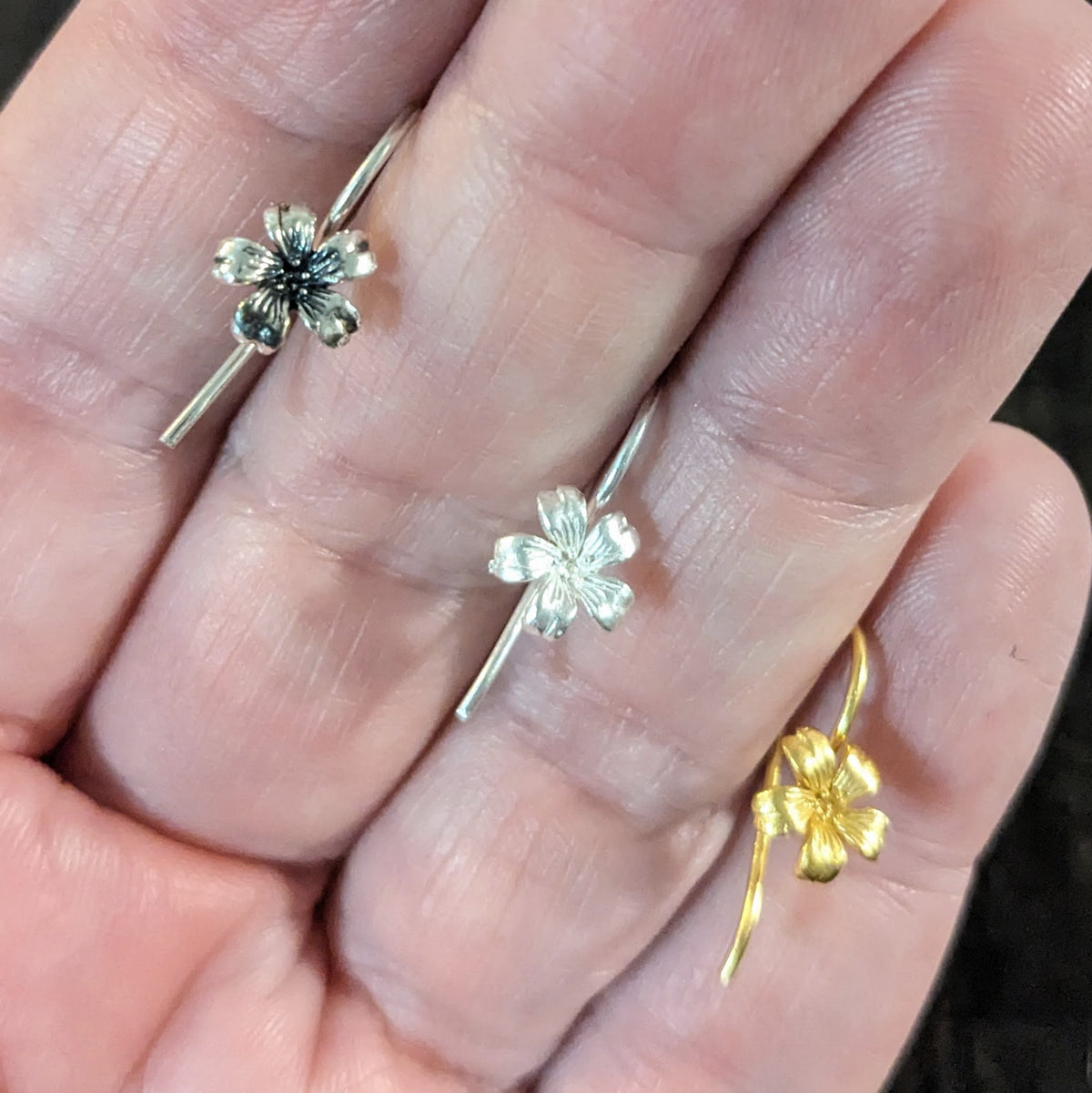 Bali BRASS Flower Ear Wires, 20mm long, 7mm flower, 20 gauge - sold by the pair
