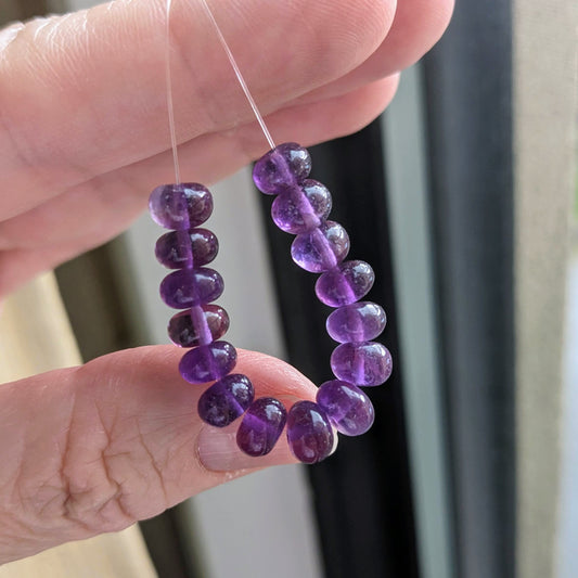 African Amethyst Smooth Rondelles, 15 beads, 6mm diameter