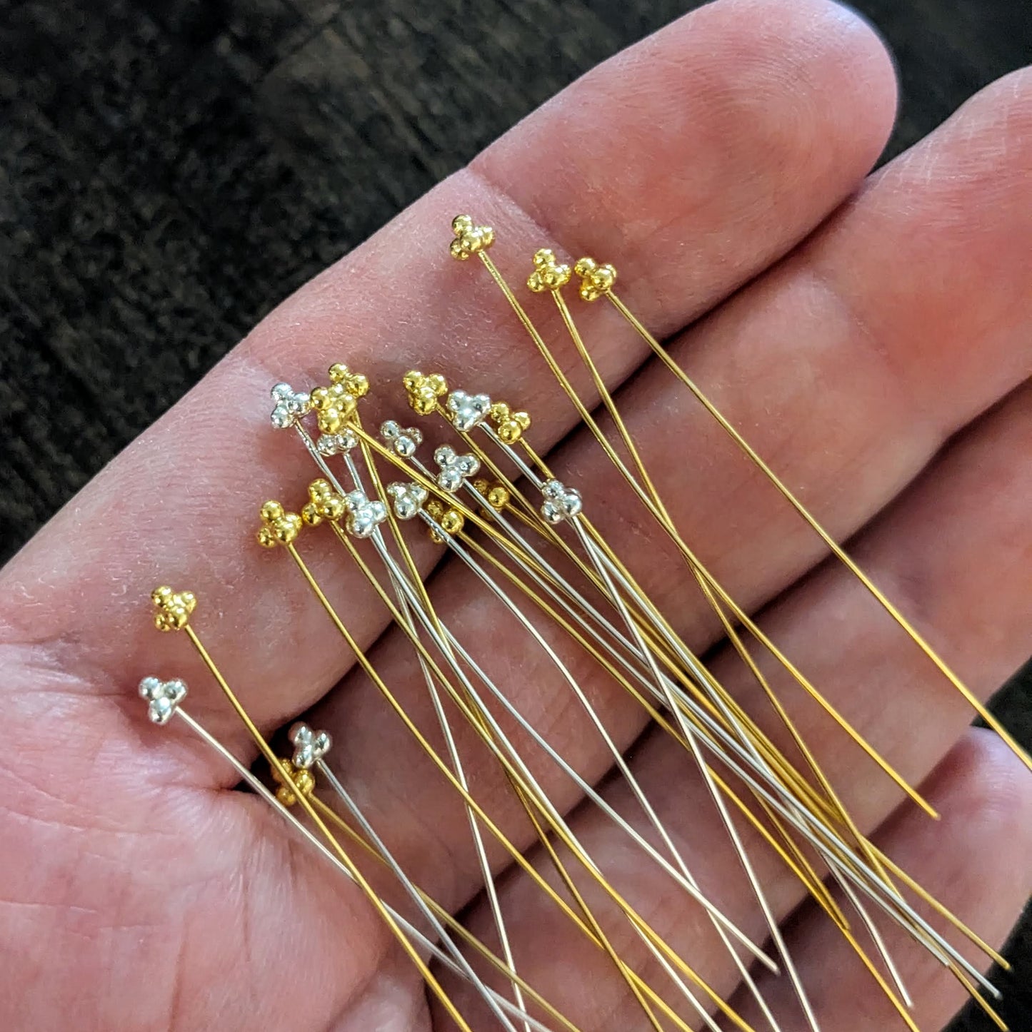 Bali 4-ball Headpins, 24 gauge, 50mm long, 3mm head - sold by the pair