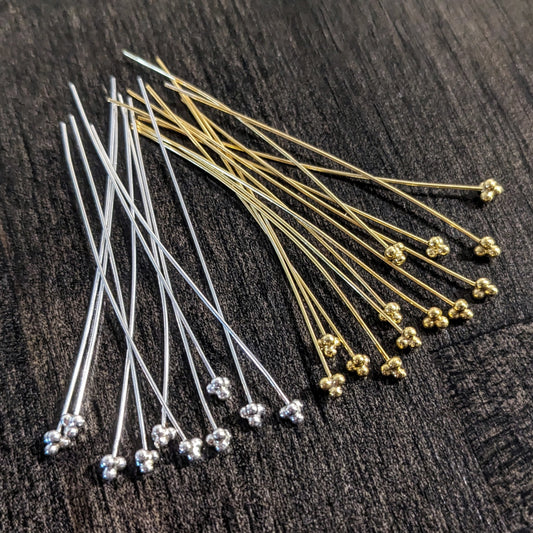Bali 4-ball Headpins, 24 gauge, 50mm long, 3mm head - sold by the pair