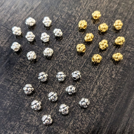 Bali Barrel Spacer Beads, 4mm x 4mm (1mm hole) - sold individually