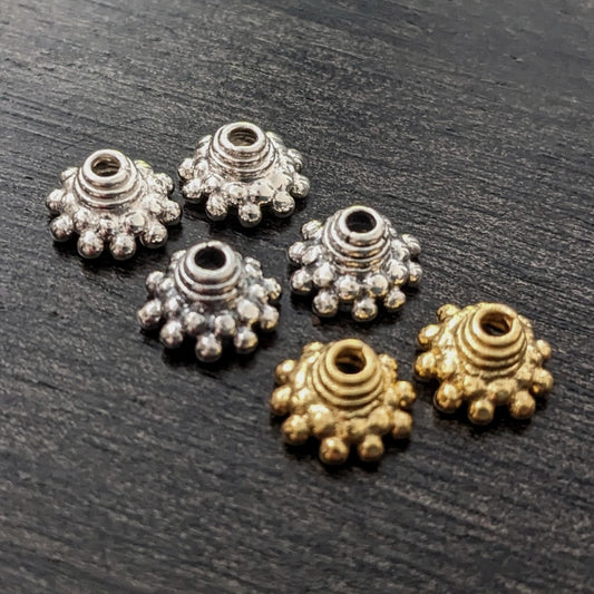 REDUCED Bali Granulated Bead Caps, 5.5mm x 9.5mm, 1.5mm hole - sold by the pair