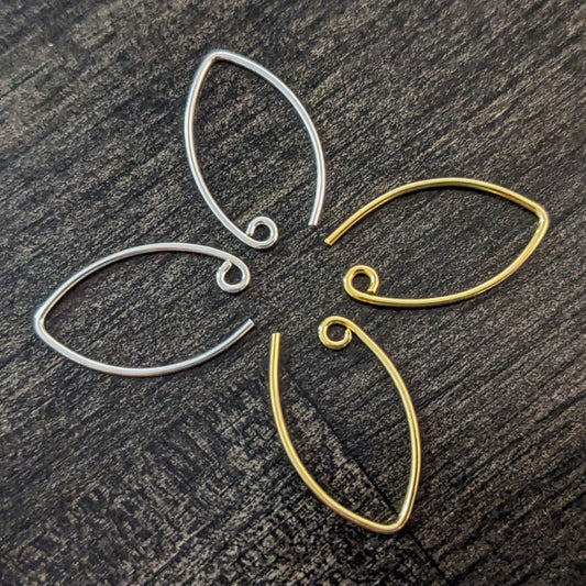 Bali Elven-style Ear Wires, 23mm x 13.5mm, 19 gauge - sold by the pair