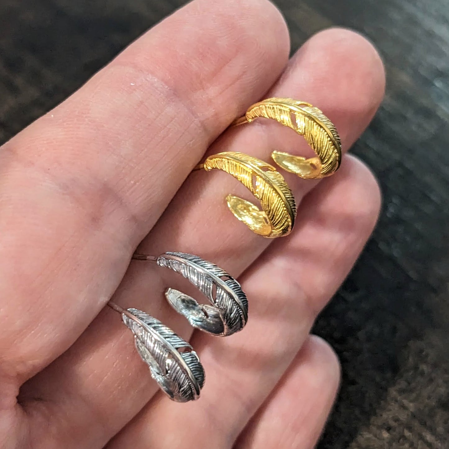 REDUCED Bali Feather Hoop Post Earrings, 9x14mm (backings included) - sold by the pair
