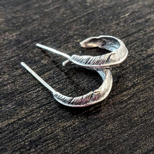 REDUCED Bali Feather Hoop Post Earrings, 9x14mm (backings included) - sold by the pair