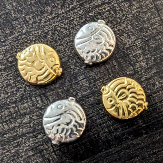REDUCED Bali Embossed Fish Beads in Sterling or Gold Vermeil, 12mm x 4.5mm (1mm hole) - sold individually