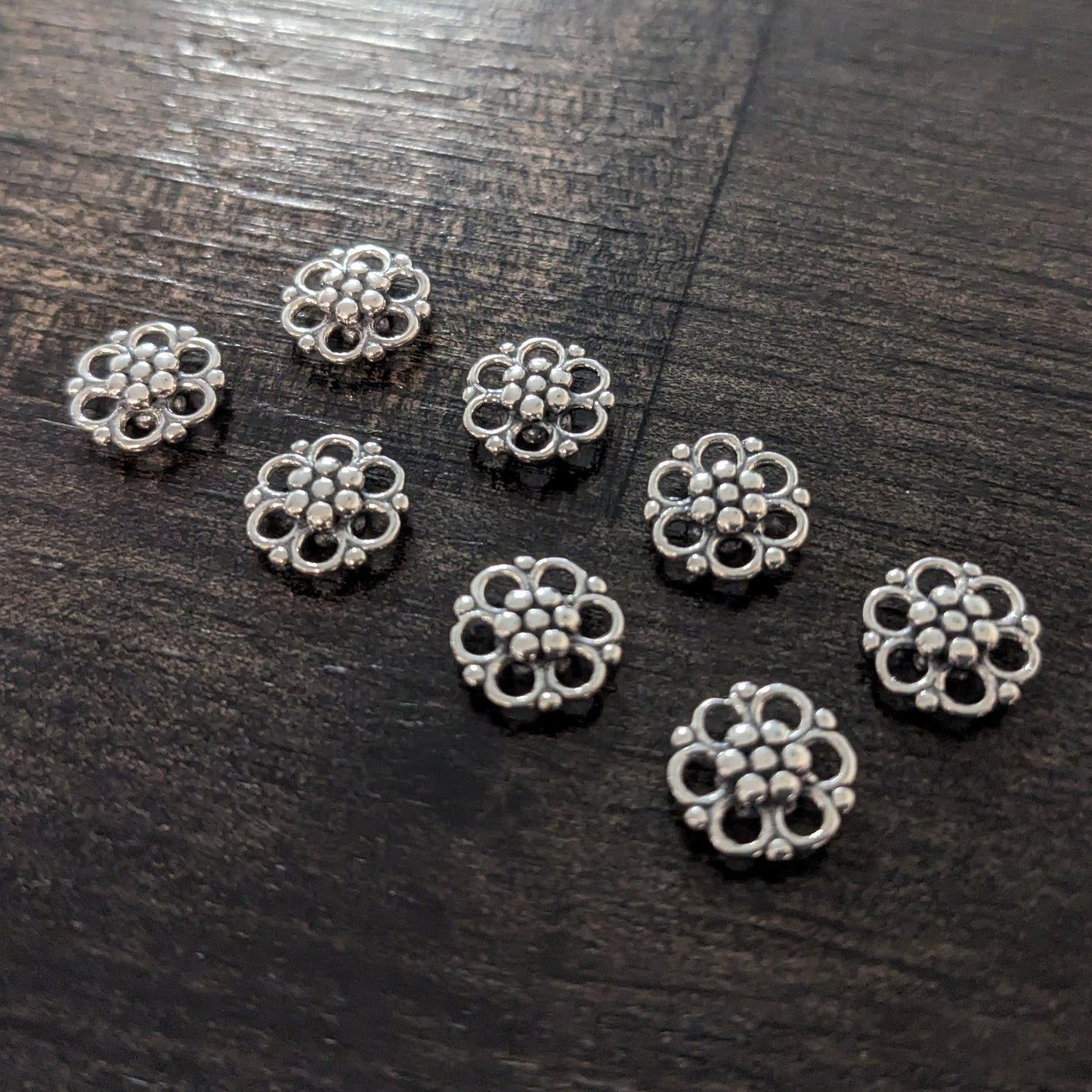 Bali Flower Links, 9mm wide (3.5mm thick), double-sided - sold individually