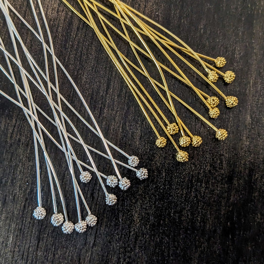 Bali Granulated Ball Headpins, 24 gauge, 65mm long, 3mm head - sold by the pair