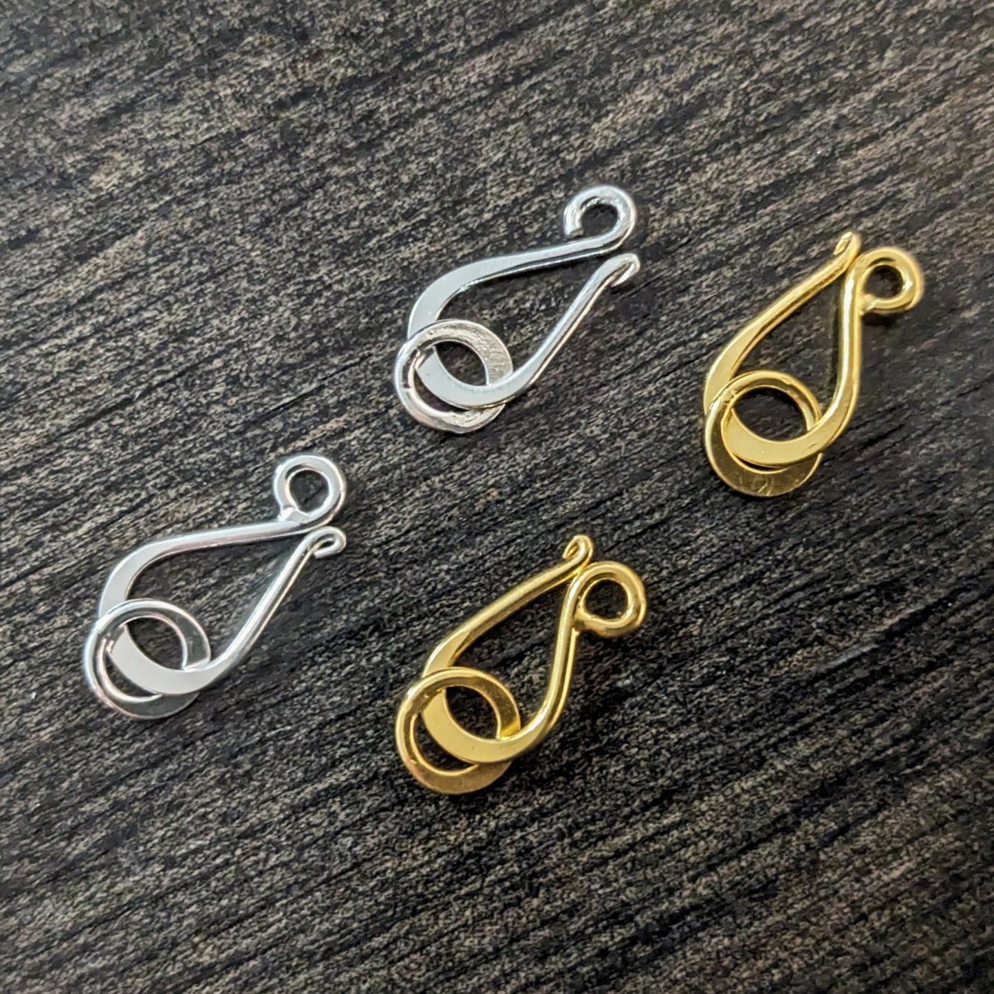 Bali Hook Clasp, Sterling Silver or Gold Vermeil, 15mm long - sold individually
