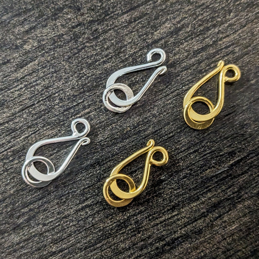Bali Hook Clasp, Sterling Silver or Gold Vermeil, 15mm long - sold individually