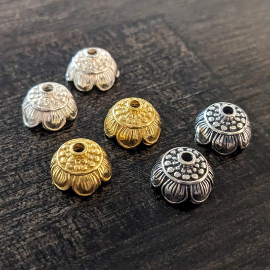 CLEARANCE Bali Lotus Flower Bead Caps Artisan-made supplies, 9.5mm x 5.5mm - sold by the pair