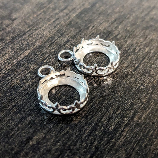 Ornate ROUND Bezel Cup with closed loop, Sterling Silver, 8mm, 10mm or 12mm cabochon settings - sold individually