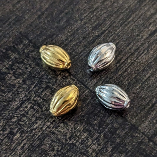 Bali Ridged Oval Melon Beads in Sterling or Gold Vermeil, 8.3mm x 5.3mm (1mm hole) - sold individually